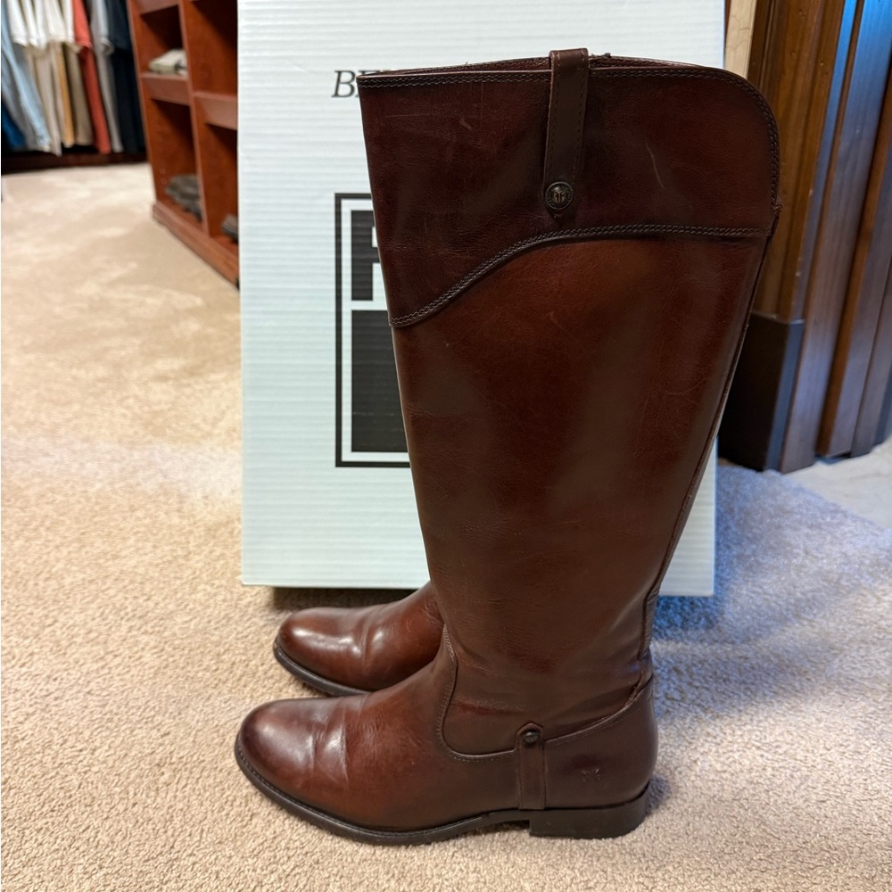 Frye Leather Melissa Tab Extended Calf Riding Boots - Picture 4 of 8